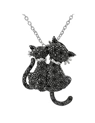 Tressa Sterling Silver Black and White Cubic Zirconia Two Black Cats Necklace .925 Sterling