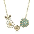 14k Yellow Gold Plated Chunky Floral Necklace with Pearl & Crystal Accents- 16 IN + 4 IN