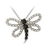 Sterling Silver Black-Diamond Dragonfly Pendant Necklace