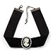 Black Velour Ribbon Pearl 'Cameo' Choker Necklace - 30cm Length & 8cm Extension