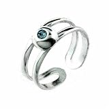 Modern Simulated Aquamarine CZ Brushed Sterling Silver Toe Ring