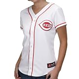 MLB Cincinnati Reds Women's Short Sleeve 5 Button Synthetic Replica Jersey (White, Xx-Large)