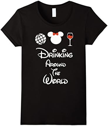 Women's Funny Drinking Around The World T-Shirt Medium Black