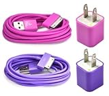 Case Star 2 pieces USB Wall Charger, 2pieces 6 Feet Long USB Charge and Sync Data Cable for iPhone and iPod, Case Star Cellphone Bag, Hot Pink, Purple