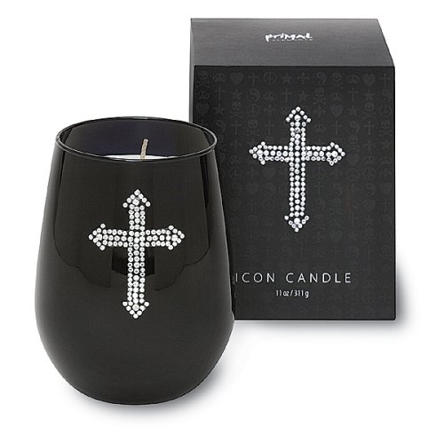 Primal Elements Icon Black Glass Candle, Cross, 12-Ounce Package