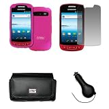 EMPIRE Black Leather Case Pouch with Belt Clip and Belt Loops + Hot Pink Rubberized Snap-On Cover Case + Screen Protector + Retractable Car Charger (CLA) for Verizon Samsung Rookie