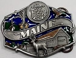 Maine State 3-D Enamel Pewter Belt Buckle