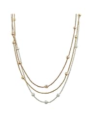 18 Karat Tri-color Gold over Sterling Silver 3-strand Saturn Necklace (20 Inch)