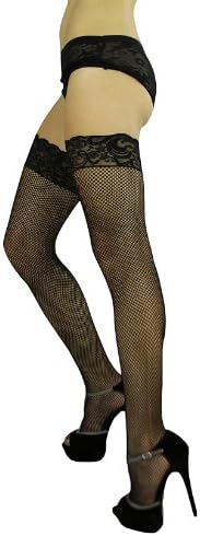 ToBeInStyle Women's Wide Floral Lace Fishnet Thigh Hi Stockings - One Size: Regular - Black