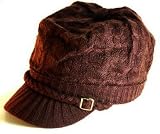 Dark Brown Knitted Newsboy Cab Driver Hat with side buckle