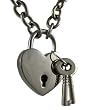 Chrome Plated Heart Padlock Pendant & Necklace W/ Keys