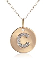 Duragold 14k Yellow Gold Disc Diamond Initial Pendant Necklace