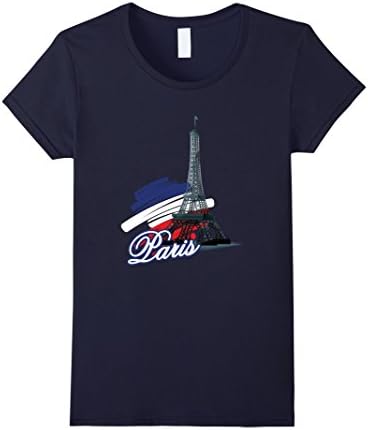 Women's I Love Paris Eiffel Tower France Flag Tourist t shirt Large Navy