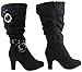 Top Moda Women's Strong-4 Suede Mid Heel Boots with Crossed Buckle Straps