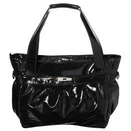 NYC by Perlina Shiny Patent Tote with Bold Hardware - Black