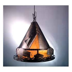 Meyda Tiffany - 98741: Rustic Lodge Art Glass - 36.5W Teepee Pendant by Meyda