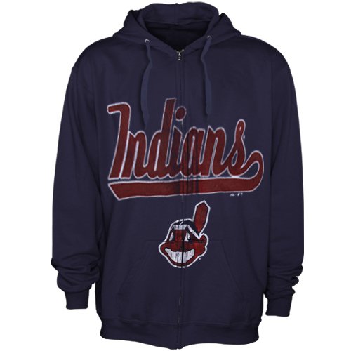 MLB Cleveland Indians Long Sleeve Full Zip Hooded Fleece (Athletic Navy, Large)