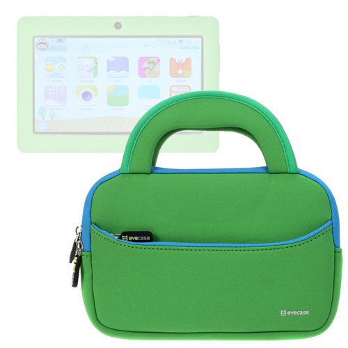 Evecase LillyPad Jr.® Android Kids Tablet Neoprene Sleeve Case Slim Briefcase w/ Handle & Accessory Pocket / Ultra Portable Travel Carrying Case Sleeve Portfolio Pouch Cover - Green