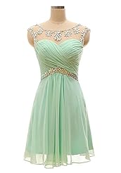 Sexy Cocktail Short Chiffon Beaded Scoop Neck Prom Dress 