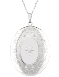 Sterling silver 0.01ct White Diamonds Oval Shaped Locket w/ one diamond Necklace (G-H, SI1-SI2)