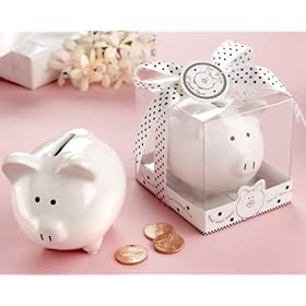  Lil Saver Favor inch Ceramic Mini-Piggy Bank in Gift Box with Polka-Dot Bow - Baby Shower Gifts & Wedding Favors (Set of 24)