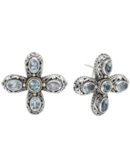 925 Silver & Blue Topaz Celtic Cross Earrings with 18k Gold Accents