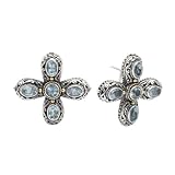 925 Silver & Blue Topaz Celtic Cross Earrings with 18k Gold Accents