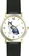 Black and White Cat - WATCHBUDDY&reg; DELUXE TWO-TONE THEME WATCH - Arabic Numbers - Black Leather Strap-Size-Large ( Men's Size or Jumbo Women's Size )