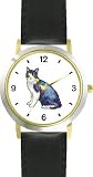 Black and White Cat - WATCHBUDDY® DELUXE TWO-TONE THEME WATCH - Arabic Numbers - Black Leather Strap-Children's Size-Small ( Boy's Size & Girl's Size )