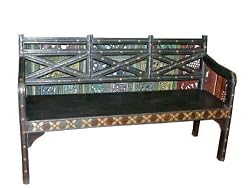 Solid Wood Ox Cart Bench with Brass / Indian Antiques