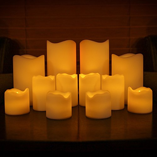 Set of 12 Ivory Resin Outdoor Flameless LED Battery Operated Amber and