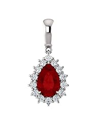 Platinum 9.00x6.00mm Pear Cut Chatham Created Ruby and Diamond Pendant -- LIFETIME WARRANTY