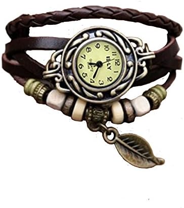 Newstylee Fashion Weave Wrap Around Leather Bracelet Lady Women Wrist Watch (Brown)