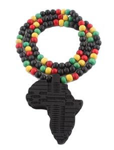 2 Pieces of Black Wooden Africa Pendant with Multi Colored 28 Inch Beaded Necklace Chain