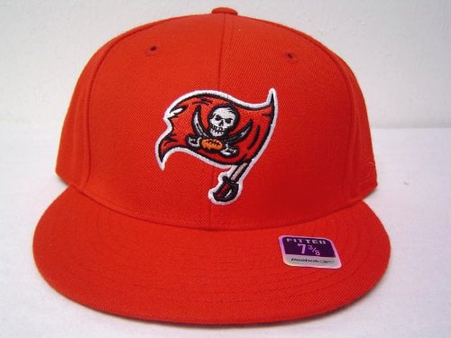 Size 7 3/4 NFL Tampa Bay Buccaneers Flag Logo on Red Flat Bill Fitted Cap