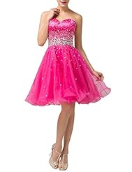 Strapless Lace-Up Cocktail Short Acrylic/Organza/Satin Sweetheart Prom Dress/Party Dress/Wedding Dress 
