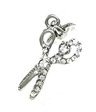 Adorable Small Hairdressers Scissors Charm Necklace with Ice Crystals Silver Tone