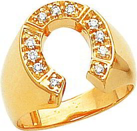 14K Gold .28cttw Diamond Horseshoe Mens Ring Sz 10