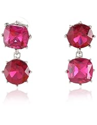 Betsey Johnson "Iconic Stone" Fuchsia Crystal Gem Double Drop Earrings