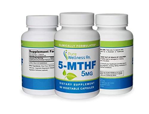 Pure Wellness Rx - L-5-MTHF Folate Supplement - 5 mg Folate 60 Vegetarian Capsules NON GMO ,PHARMACIST FORMULATED