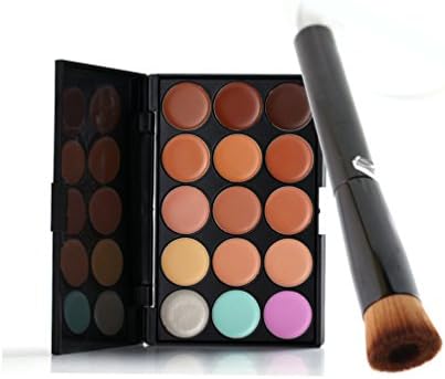 Meritina Professional 15 Colors Makeup Concealer Contour Palette with Liquid Foundation Brush