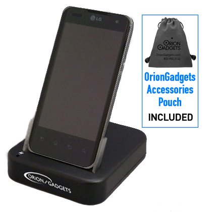 Oriongadgets Desktop Sync & Charge Cradle Docking Station w/ 2nd Battery Support for LG Optimus 2X (Black) (Includes OrionGadgets Accessories Pouch)