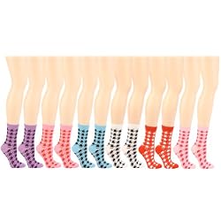 Ladies Cotton 12 Pairs Colorful Houndstooth Crew Ladies Mid Calf Socks Cotton Set