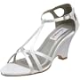 Dyeables Women's Suzette T-Strap Wedge Sandal,White Satin,6.5 M US