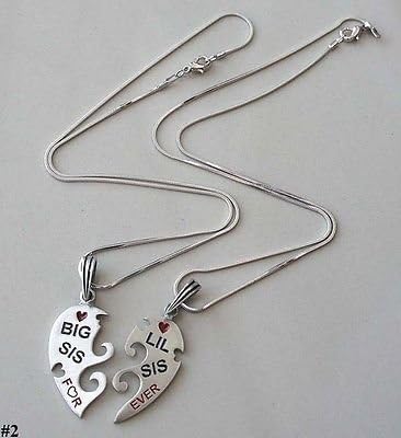 BIG SIS LIL SIS FOREVER Split Heart Family/Love/BestFriend Silver Pewter Pendant Necklace