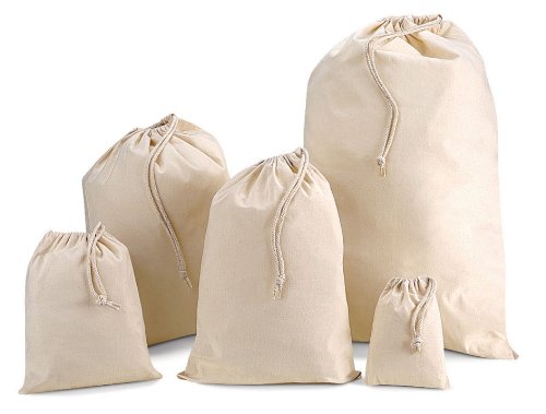 Cotton Drawstring Bags in various sizes, some suitable for shoe bags, from only 84p each