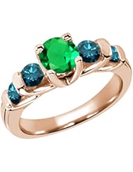 1.65 Ct Round Green Nano Emerald Blue Diamond 18K Rose Gold Ring