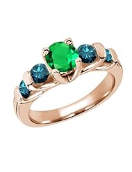 1.65 Ct Round Green Nano Emerald Blue Diamond 18K Rose Gold Ring