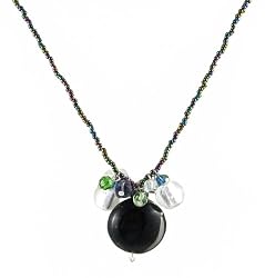 Necklace - N146 - Round Murano Style Glass Cluster ~ Dark Purple