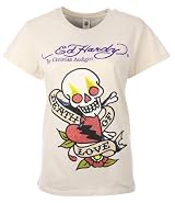 Ed Hardy Womens Rhinestone T-Shirt Death of Love Cream